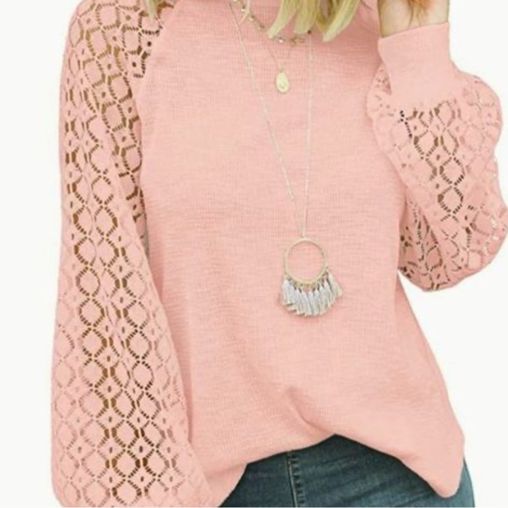 Miholl Pink Lace Sleeve Sweater